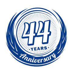 Forty-four years anniversary celebration logotype. 44th anniversary logo. Vector and illustration.
