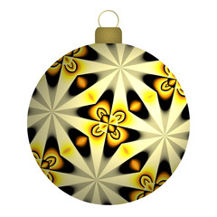 Weihnachtskugel mjt gelben Ornamenten