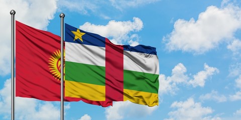 Kyrgyzstan and Central African Republic flag waving in the wind against white cloudy blue sky together. Diplomacy concept, international relations.