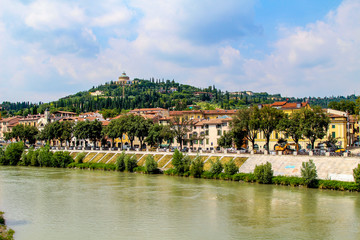 Ponte Pietra, The Stone Bridge in Verona. Castel San Pietro Italy. 