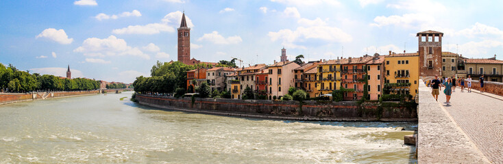 Ponte Pietra, The Stone Bridge in Verona. Castel San Pietro Italy. 