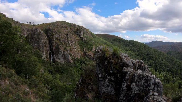 View of the waterfall near the traditional village of Pitoes das Junias at the Peneda Geres National Park, Portugal