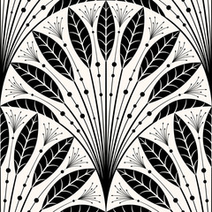 Feathers and beads, leaf scallop pattern, seamless vector
