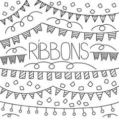 Different garlands and ribbons, vector concept in doodle style.