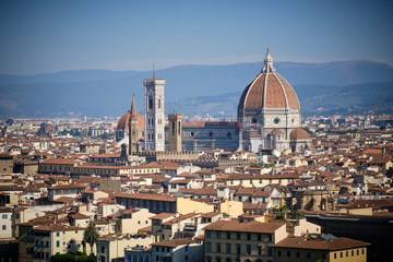 Fototapeta na wymiar Duomo Santa Maria Del Fiore and Bargello in the morning from Piazzale Michelangelo in Florence, Tuscany, Italy