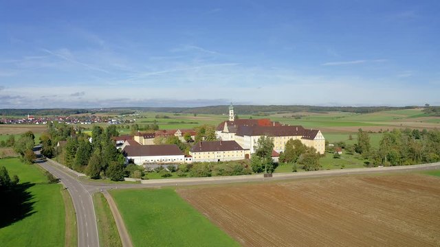 Aeria view , flight at  Monastery M&ouml;dingen, Diocese of Augsburg, Bavaria, Germany, Europe