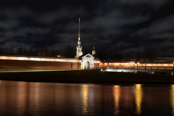 Petropavlovskaya fortress at night,  Saint Petersburg, Russia