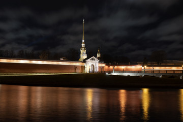 Fototapeta premium Petropavlovskaya fortress at night, Saint Petersburg, Russia