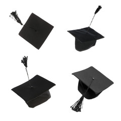 Collage with mortar boards on white background