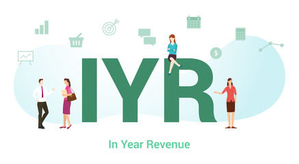 Fototapeta premium iyr in year revenue concept with big word or text and team people with modern flat style - vector