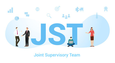 jst concept with big word or text and team people with modern flat style - vector