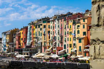 Fototapeta na wymiar waterfront houses in the town of Portovenere in Italy. Located on the Ligurian coast in the province of La Spezia.