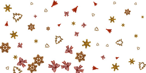 New Years Background. Christmas decoration isolated on white. Xmas celebration pattern. Flat lay design. Copy Space.