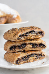 Vegan chocolate pastries on the top of each other