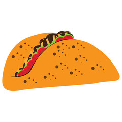 Colored sketch of a taco. Mexican food - Vector illustration