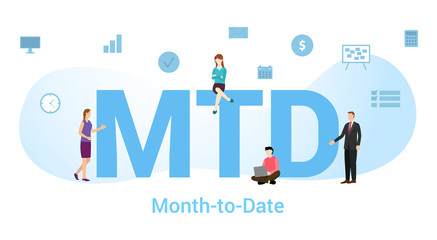 mtd month to date concept with big word or text and team people with modern flat style - vector