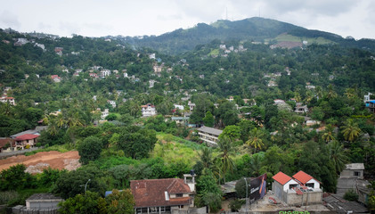 Kandy city aerial panoramic view from Bahirawakanda Sri Maha Bodhi temple.