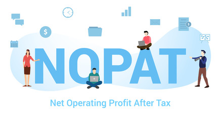 nopat non operating profit after tax concept with big word or text and team people with modern flat style - vector