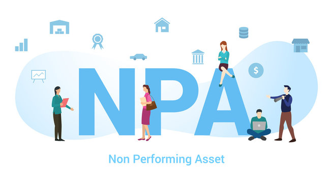 npa non performing asset concept with big word or text and team people with modern flat style - vector