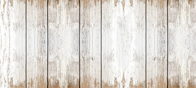 Old white painted exfoliate grunge rustic bright light wooden texture - wood background banner panorama shabby