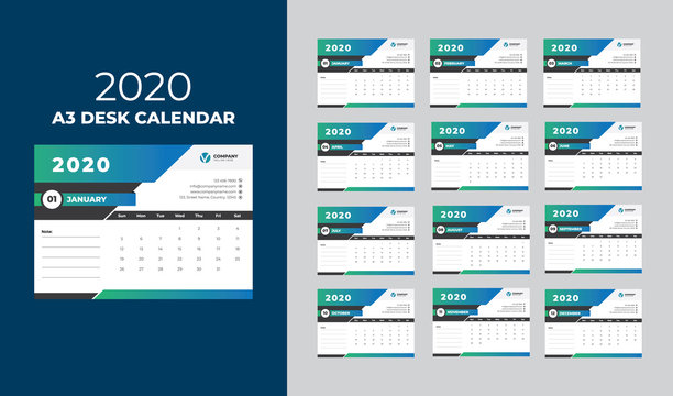 A3 Desk Calendar 2020 Template