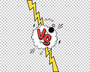 Vector colorful illustration of versus letters with speech bubble, bomb explosive in comic pop art style