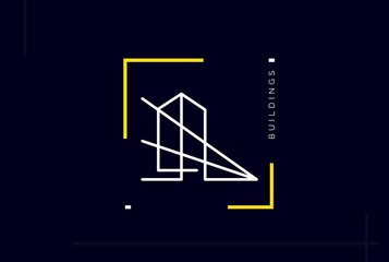 Minimalist skyscraper city building line art logo design vector graphic