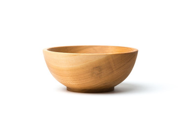 Empty wooden bowl isolated on white background - Powered by Adobe