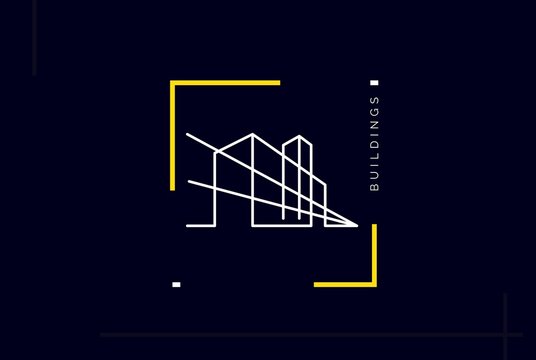 Minimalist skyscraper city building line art logo design vector graphic