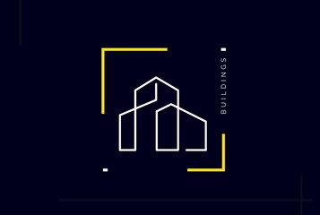 Minimalist skyscraper city building line art logo design vector graphic