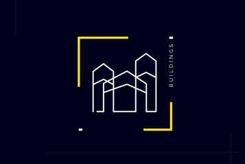 Minimalist skyscraper city building line art logo design vector graphic