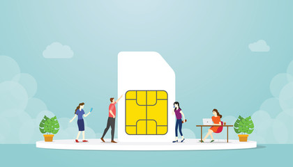 5g sim card networks technology internet phone with modern flat style and people use smartphone - vector