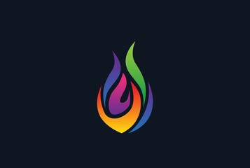 Colorful rainbow fire flame modern logo design vector graphic