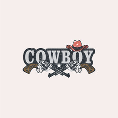 Cowboy logo design with pistol icon and hat