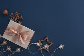 Christmas gift on blue background