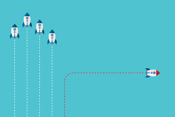 Different Approach - Different Direction. Group of rockets flying in one direction and with one individual flying in the different way, can be used leadership/individuality concepts. 