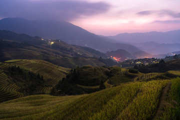 Fototapeta na wymiar Longji Rice Terraces in China Sunrise long exposure view