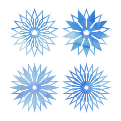 Set of watercolor snowflakes on white background.
