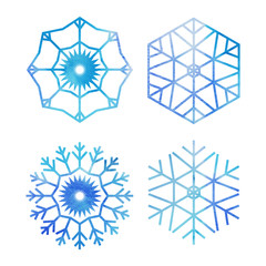 Set of watercolor snowflakes on white background.
