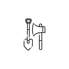 Isolated camping ax and shovel icon line design