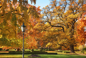 Park of Hluboka Castle in Hluboka nad Vltavou. Czech Republic