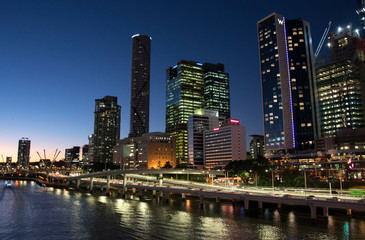 Fototapeta na wymiar Cityscape at night in Brisbane Australia with reflection on Brisbane river