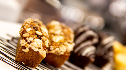 Close up brownies in the coffee shop