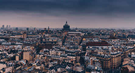 Paris, France - Nov 28, 2013:  Aerial view of Paris City from the top of Notre Dame Cathedral