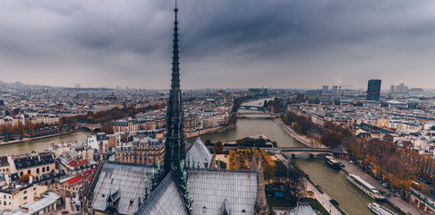 Paris, France - Nov 28, 2013:  Aerial view of Paris City from the top of Notre Dame Cathedral