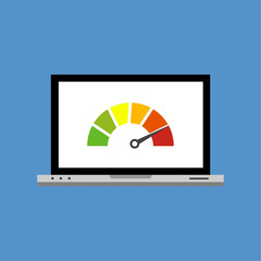 Laptop with speed test on the screen.Website speed loading time. Vector illustration.