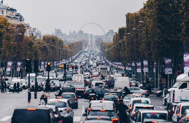 Paris, France - Nov 27, 2013: View of Champs Elysees street. The street is one of the most...