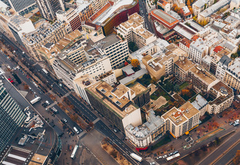 Aerial panorama of Paris City in late autumn from Maine-Montparnasse Tower at sunset.