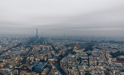 Aerial panorama of Paris City in late autumn from Maine-Montparnasse Tower