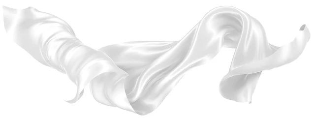 Fotobehang Abstract background of white wavy silk or satin. 3d rendering image. © Andrey Shtepa